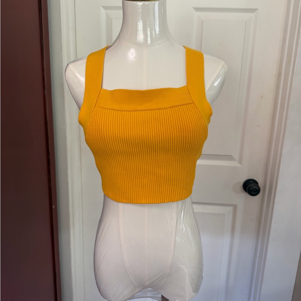 House of Harlow 1960 Mustard Ribbed Crop Top